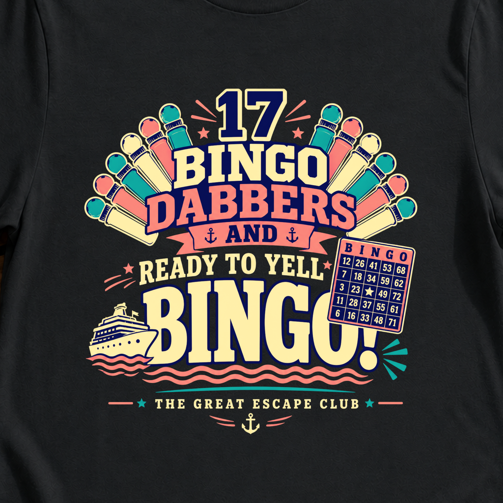17 Bingo Dabbers funny cruise bingo t-shirt design on Black shirt