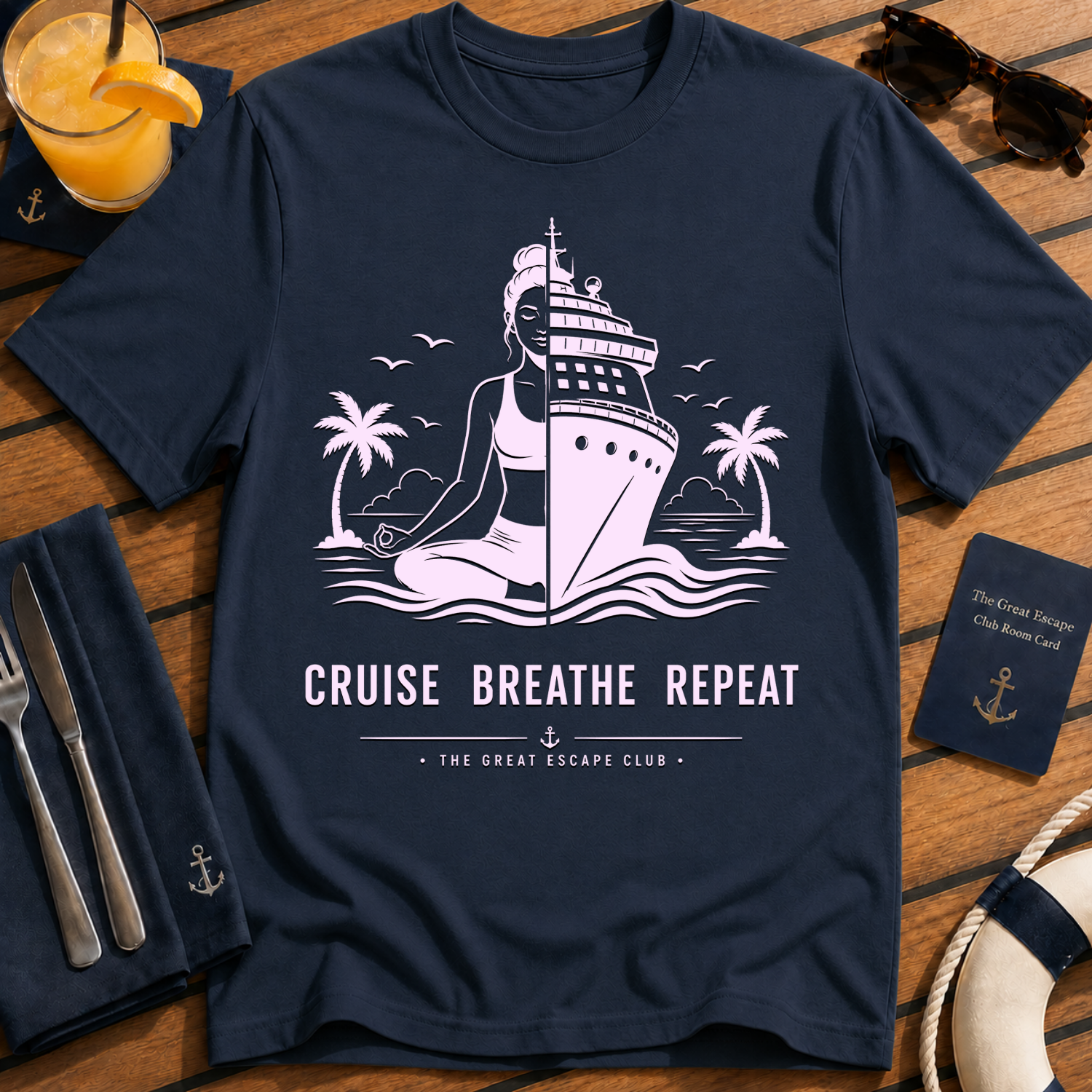 Cruise Breathe Repeat T-Shirt - Nautical Vacation Graphic Tee