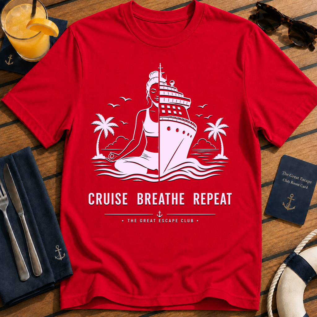 Cruise Breathe Repeat T-Shirt - Nautical Vacation Graphic Tee