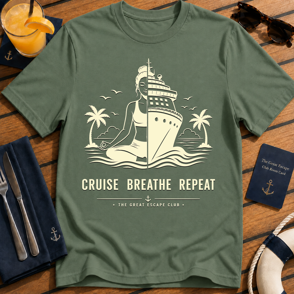 Cruise Breathe Repeat T-Shirt - Nautical Vacation Graphic Tee