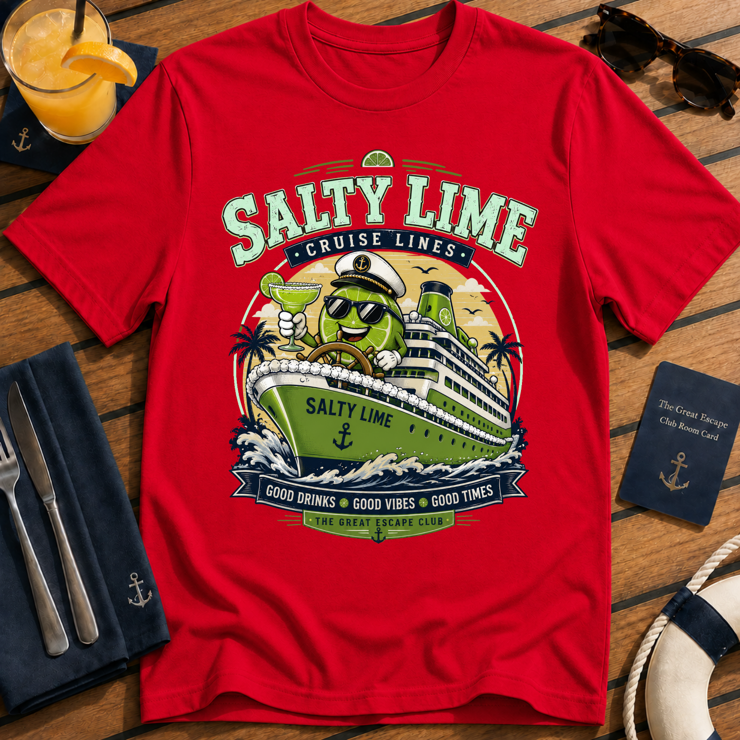 Salty Lime Cruise Lines Margarita T-Shirt, Funny Cruise Cocktail Tee