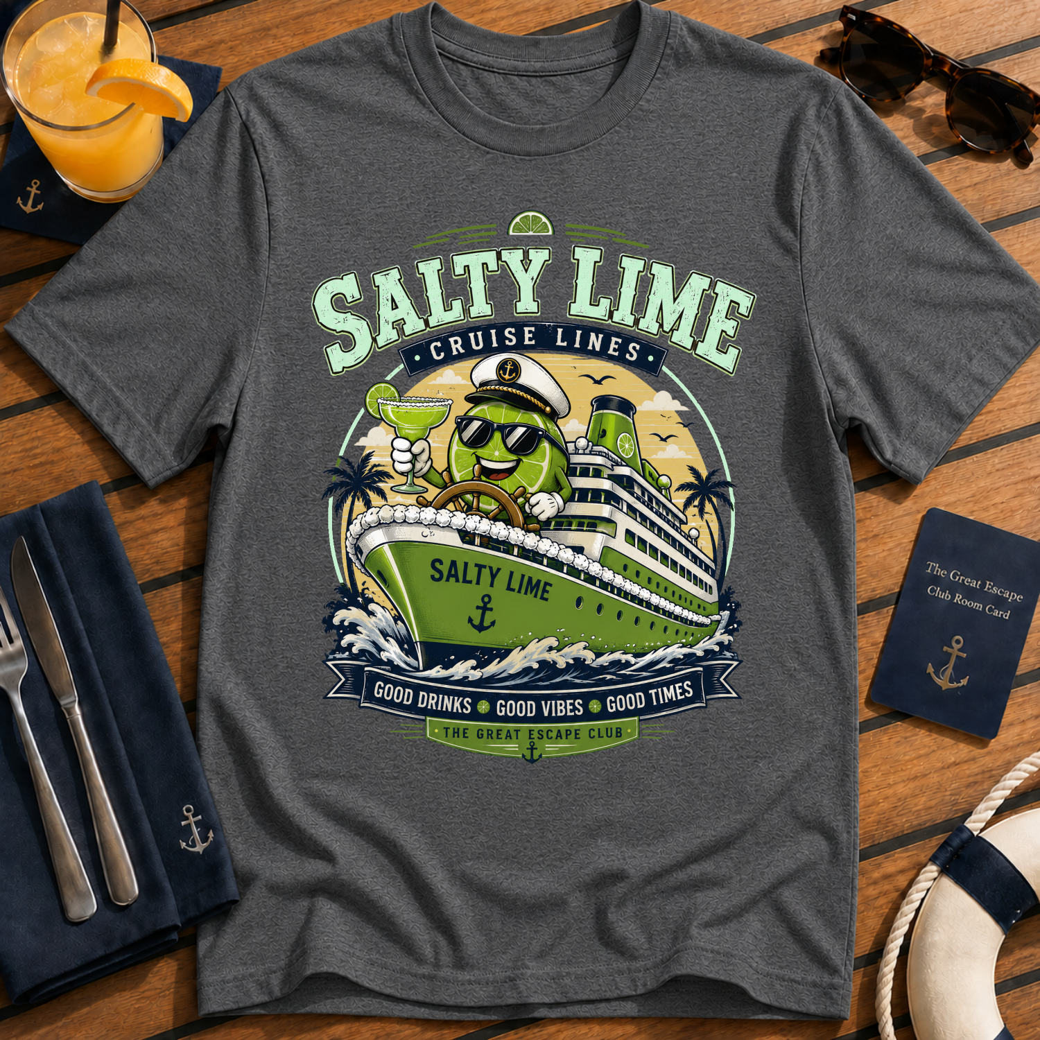 Salty Lime Cruise Lines Margarita T-Shirt, Funny Cruise Cocktail Tee