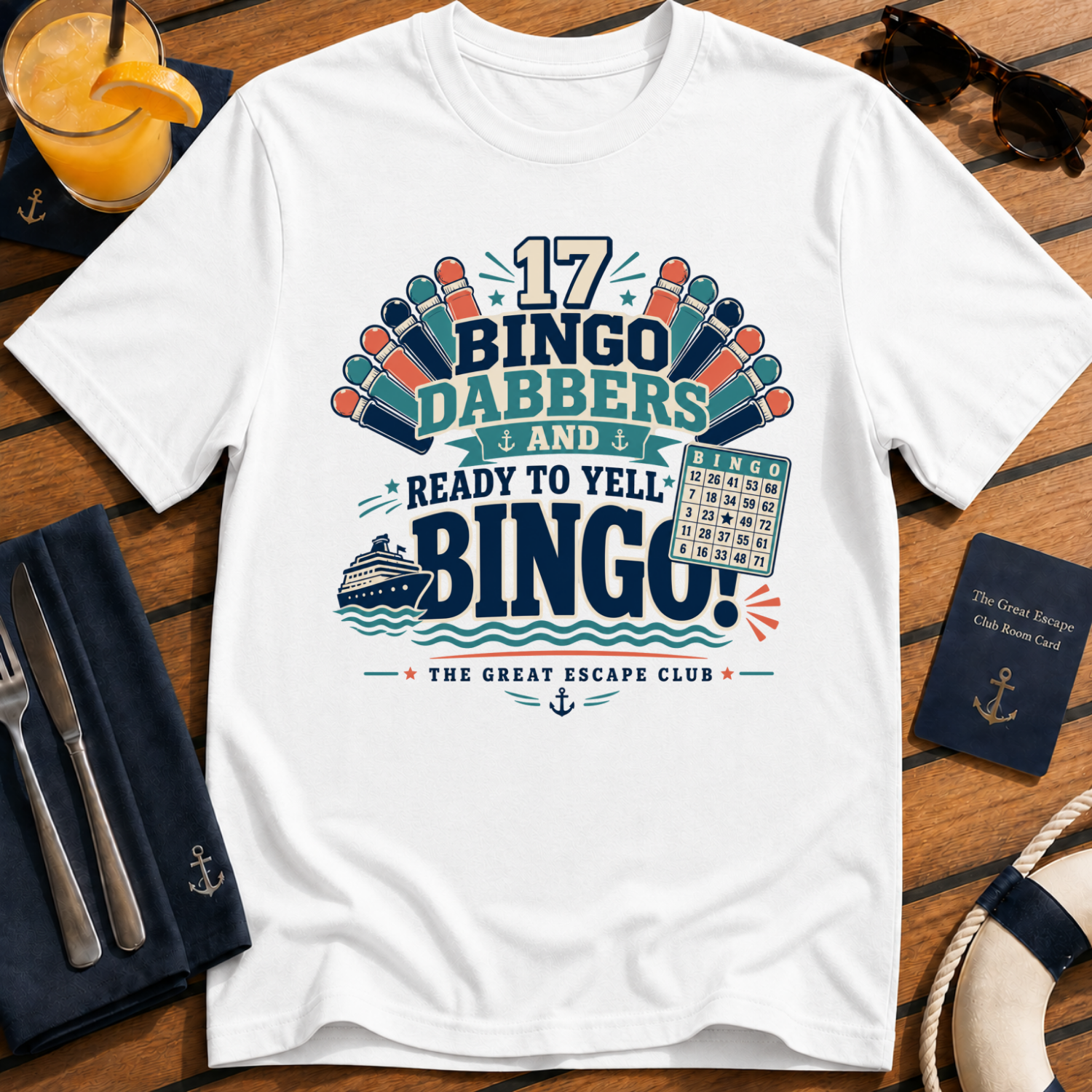17 Bingo Dabbers and Ready to Yell BINGO Cruise T-Shirt - Retro Game Night Tee
