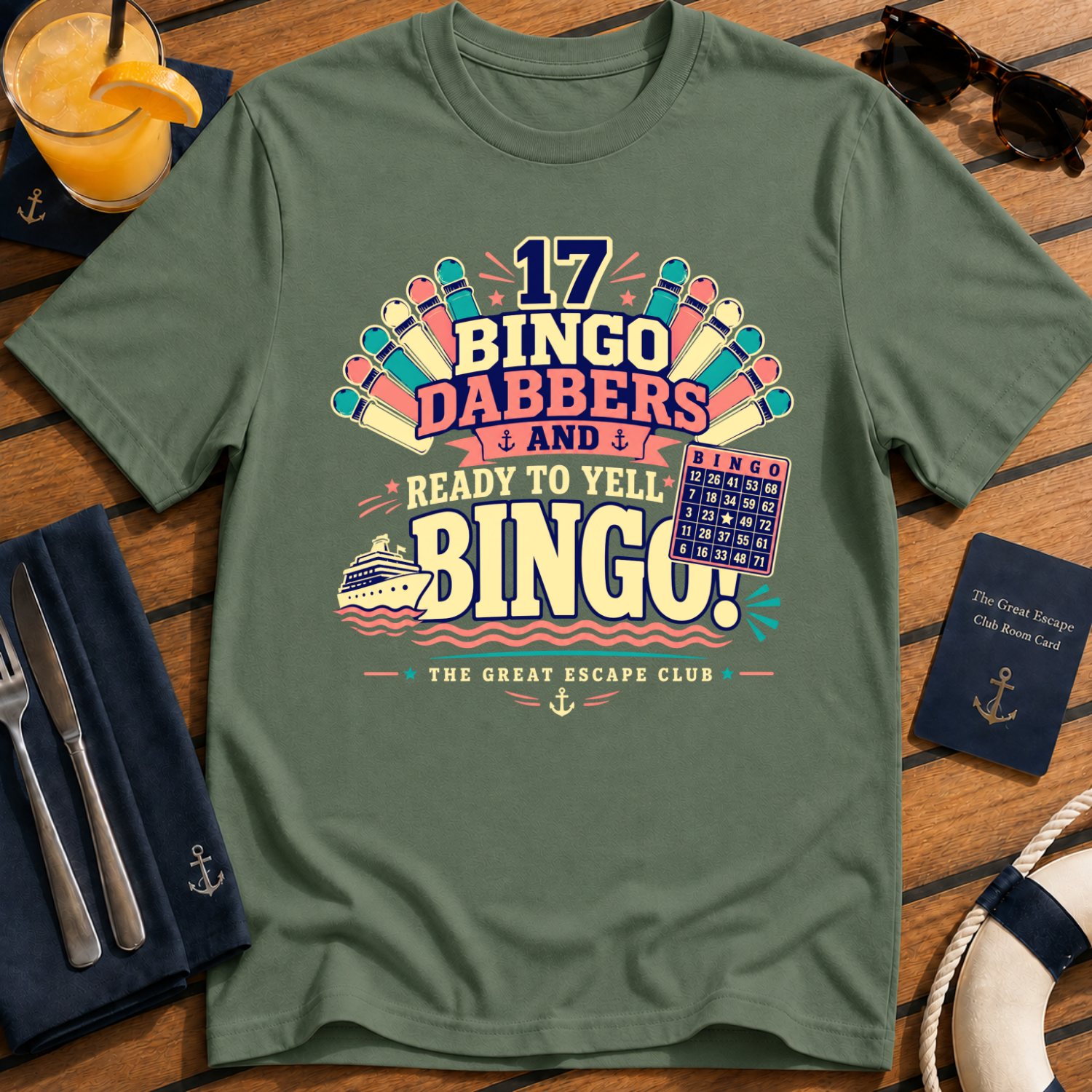 17 Bingo Dabbers and Ready to Yell BINGO Cruise T-Shirt - Retro Game Night Tee