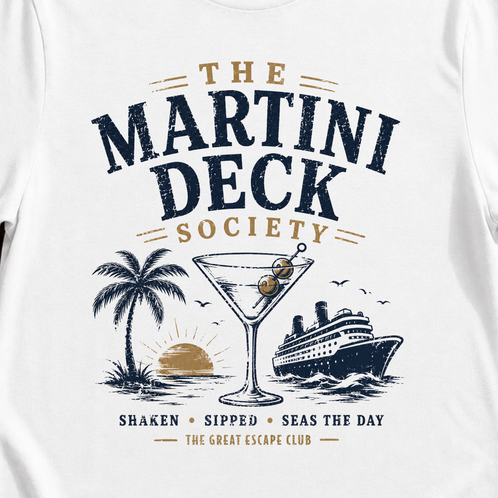 Martini Deck Society T-Shirt — Vintage Cocktail & Cruise Graphic Tee