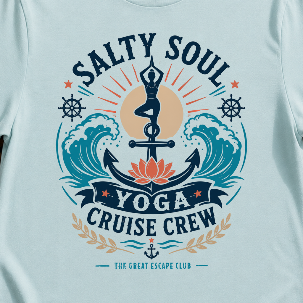 Salty Soul Yoga Cruise Crew T-Shirt, Relaxed Cruise Yoga Holiday Tee