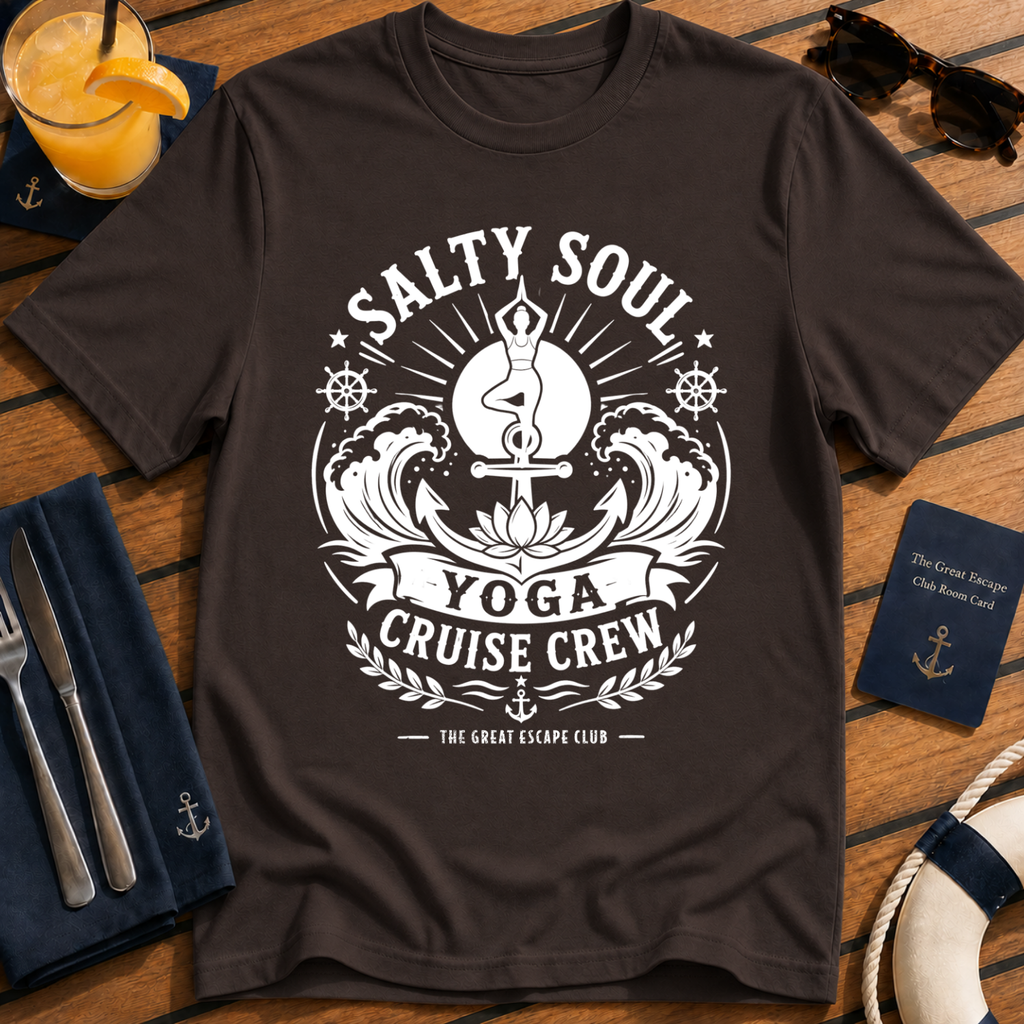 Salty Soul Yoga Cruise Crew T-Shirt, Relaxed Cruise Yoga Holiday Tee