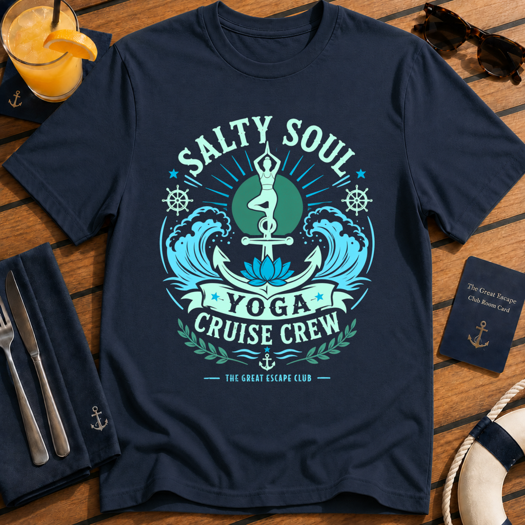 Salty Soul Yoga Cruise Crew T-Shirt, Relaxed Cruise Yoga Holiday Tee