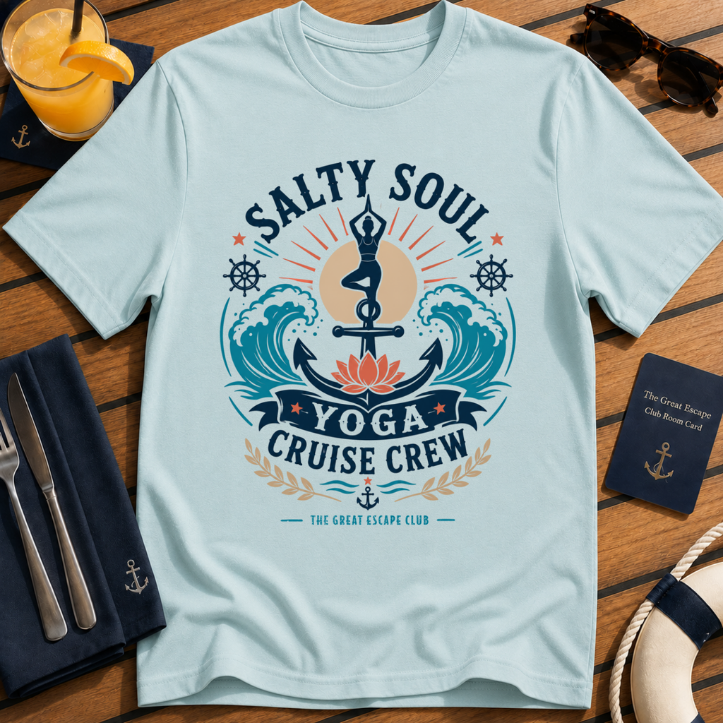 Salty Soul Yoga Cruise Crew T-Shirt, Relaxed Cruise Yoga Holiday Tee