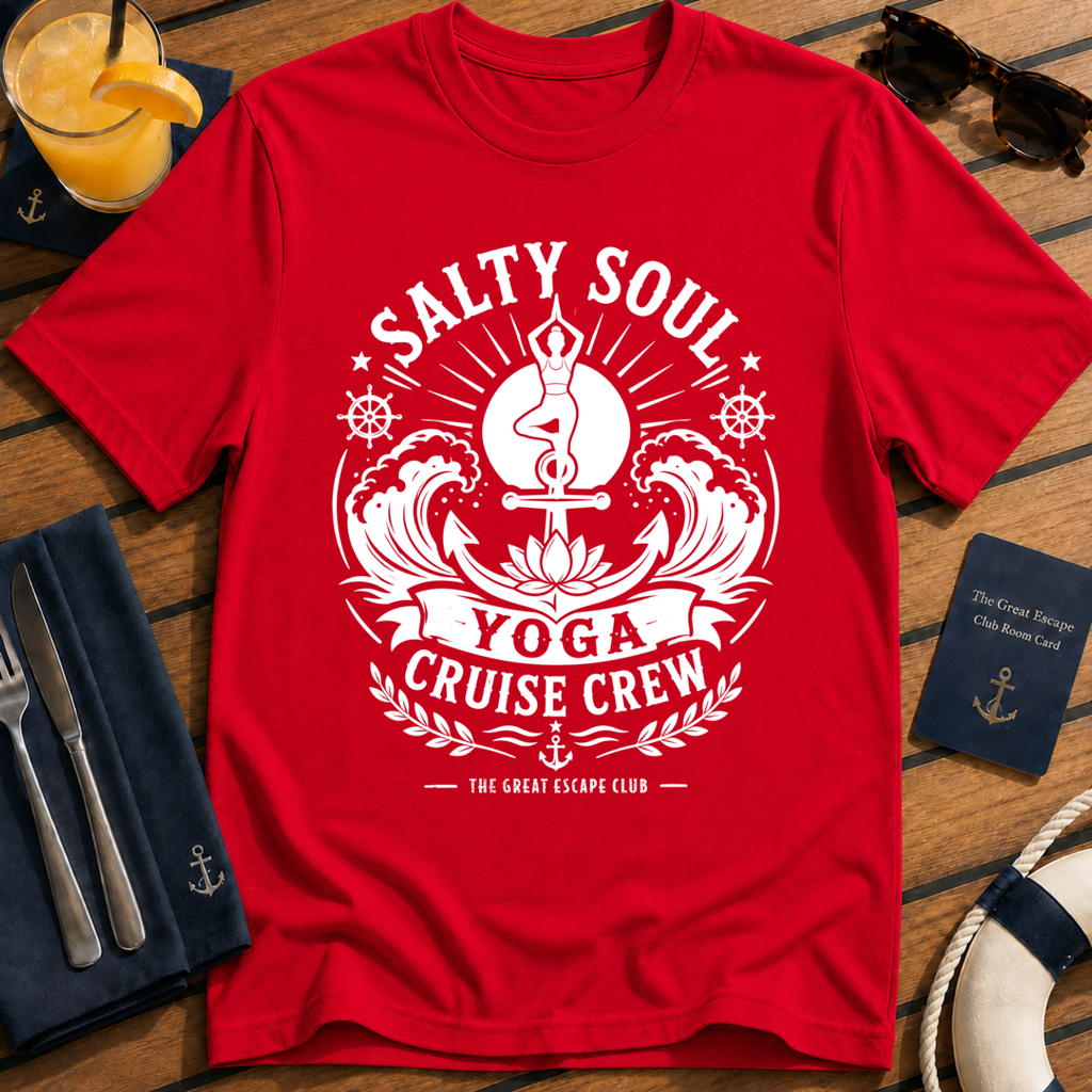 Salty Soul Yoga Cruise Crew T-Shirt, Relaxed Cruise Yoga Holiday Tee