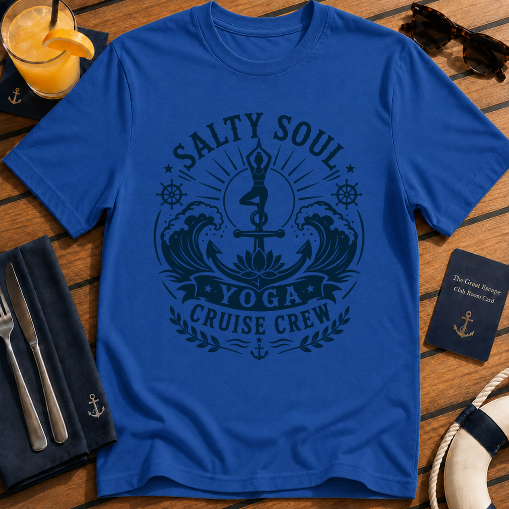 Salty Soul Yoga Cruise Crew T-Shirt, Relaxed Cruise Yoga Holiday Tee
