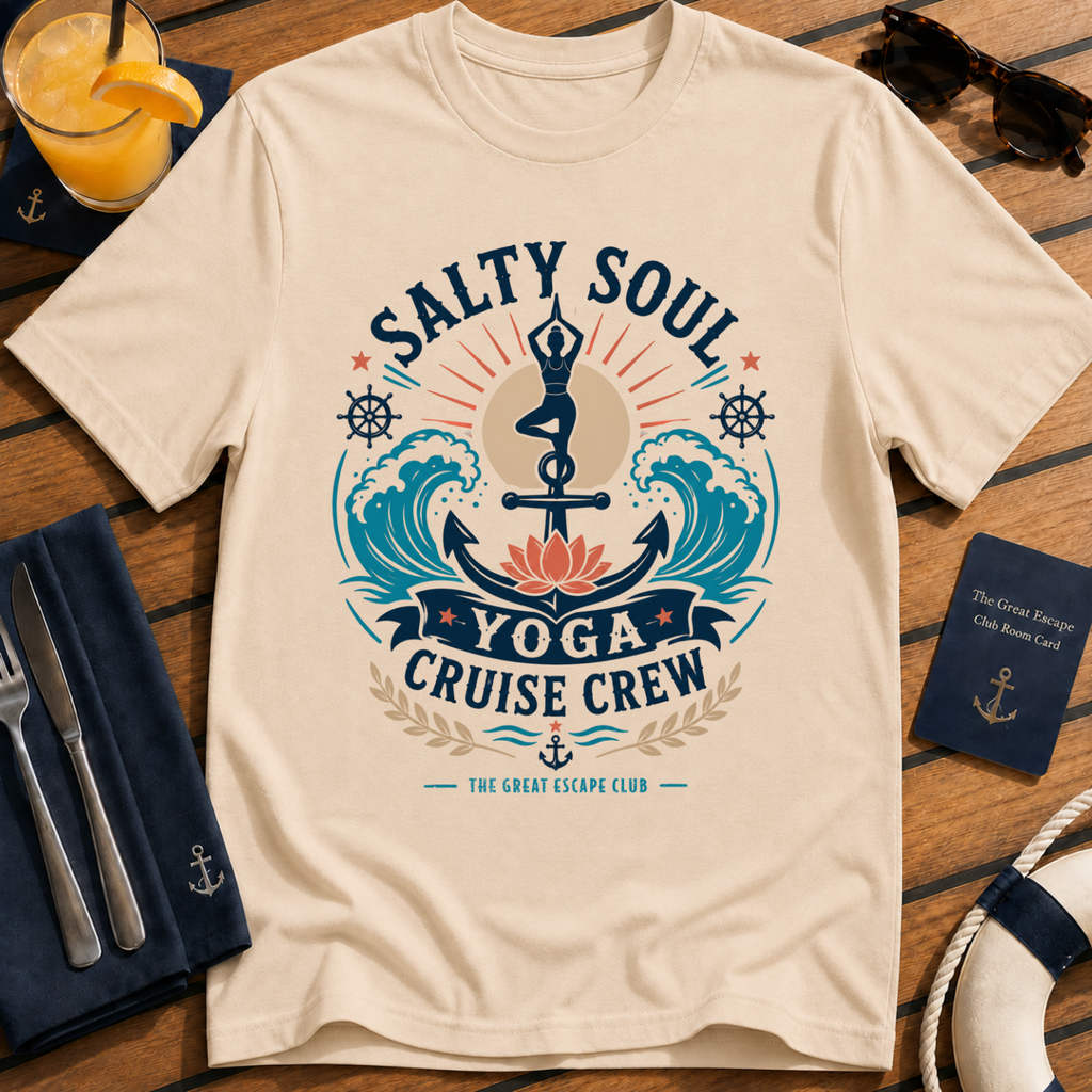 Salty Soul Yoga Cruise Crew T-Shirt, Relaxed Cruise Yoga Holiday Tee