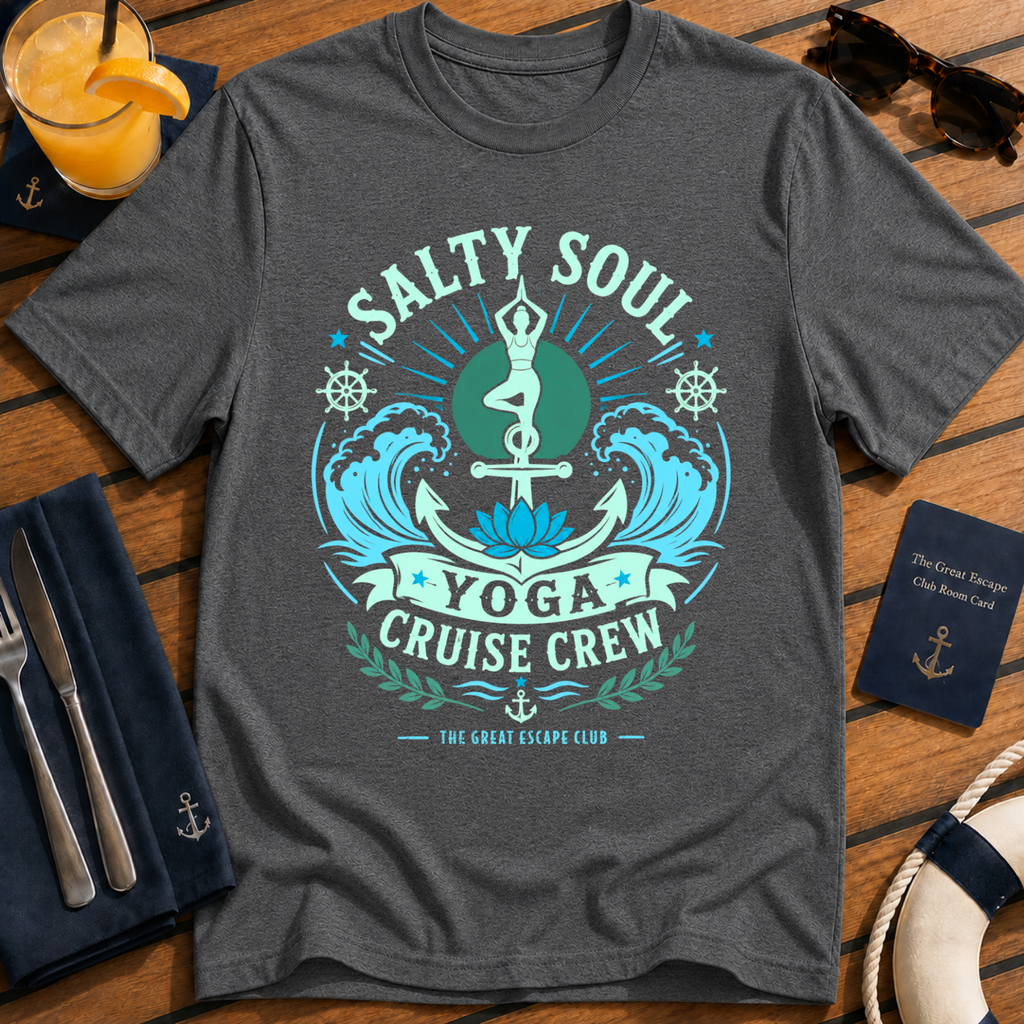 Salty Soul Yoga Cruise Crew T-Shirt, Relaxed Cruise Yoga Holiday Tee