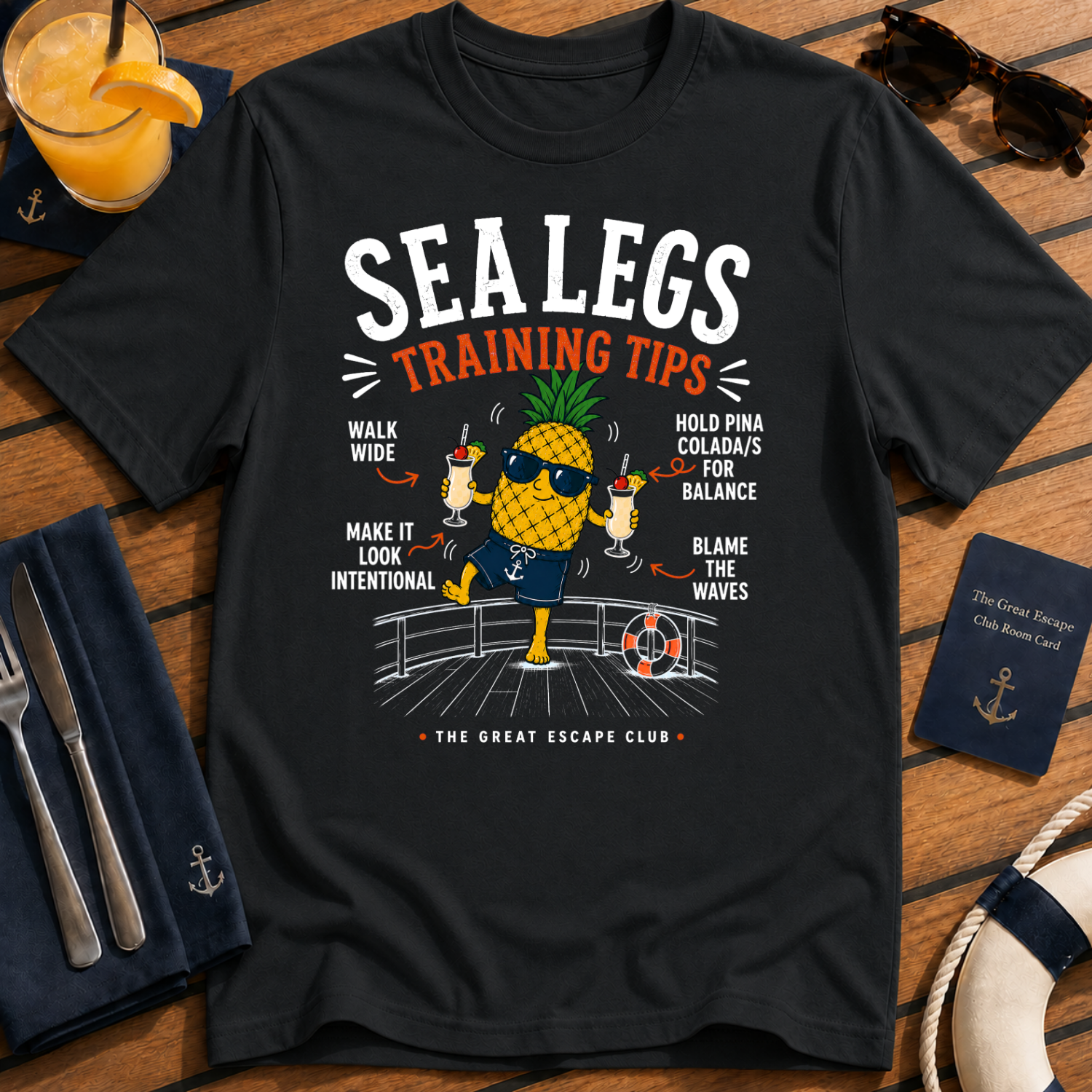 Sea Legs Training Tips T-Shirt — Funny Pineapple Vacation Tee