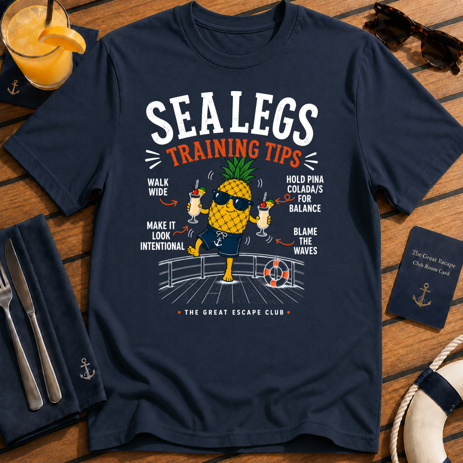 Sea Legs Training Tips T-Shirt — Funny Pineapple Vacation Tee