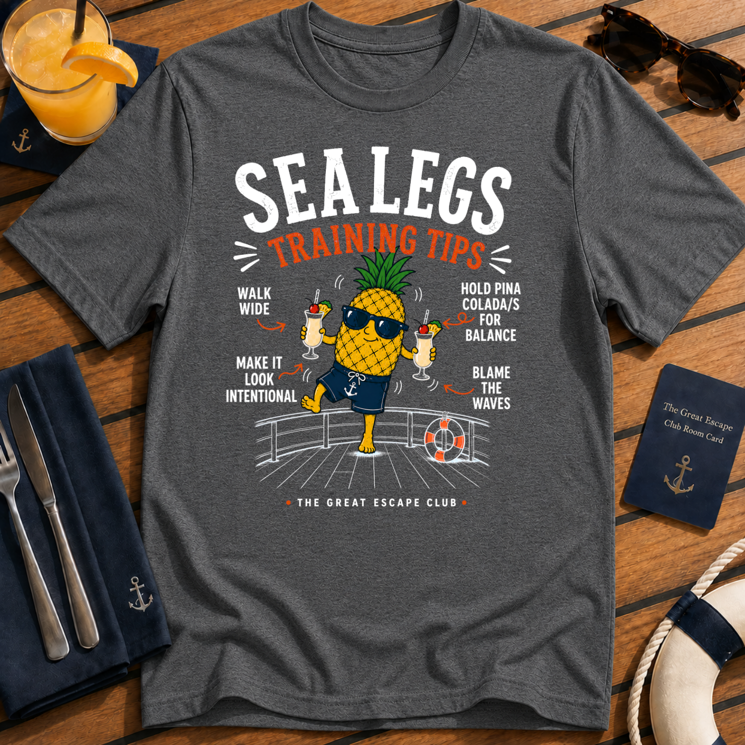 Sea Legs Training Tips T-Shirt — Funny Pineapple Vacation Tee