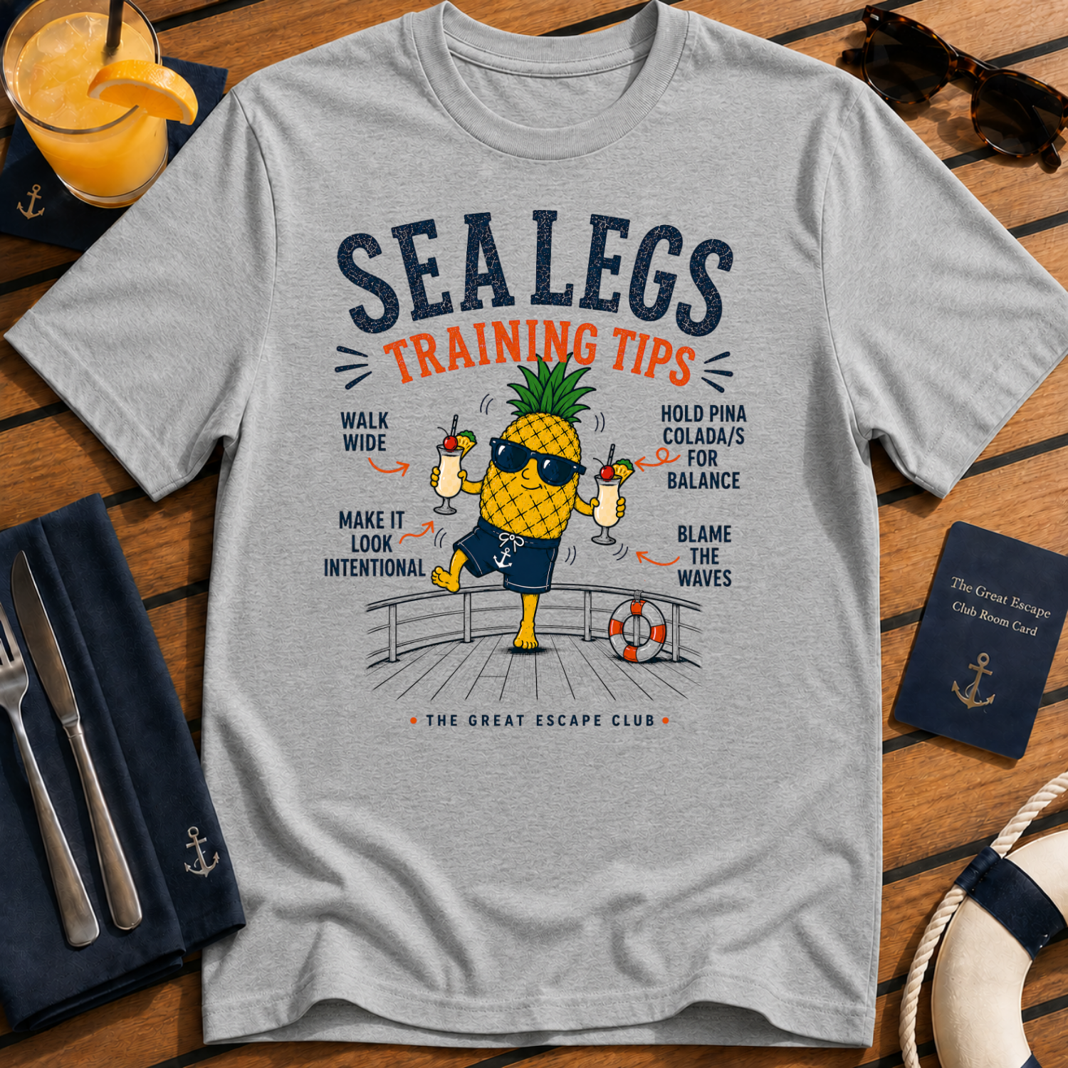 Sea Legs Training Tips T-Shirt — Funny Pineapple Vacation Tee