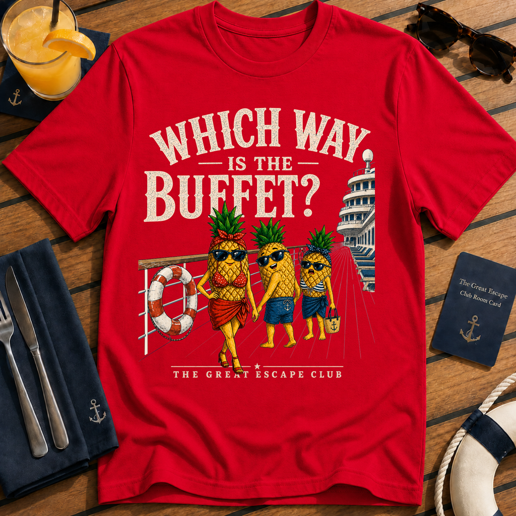 Which Way Is The Buffet? Funny Cruise Shirt | Distracted Hank Cruise Meme Unisex T-Shirt