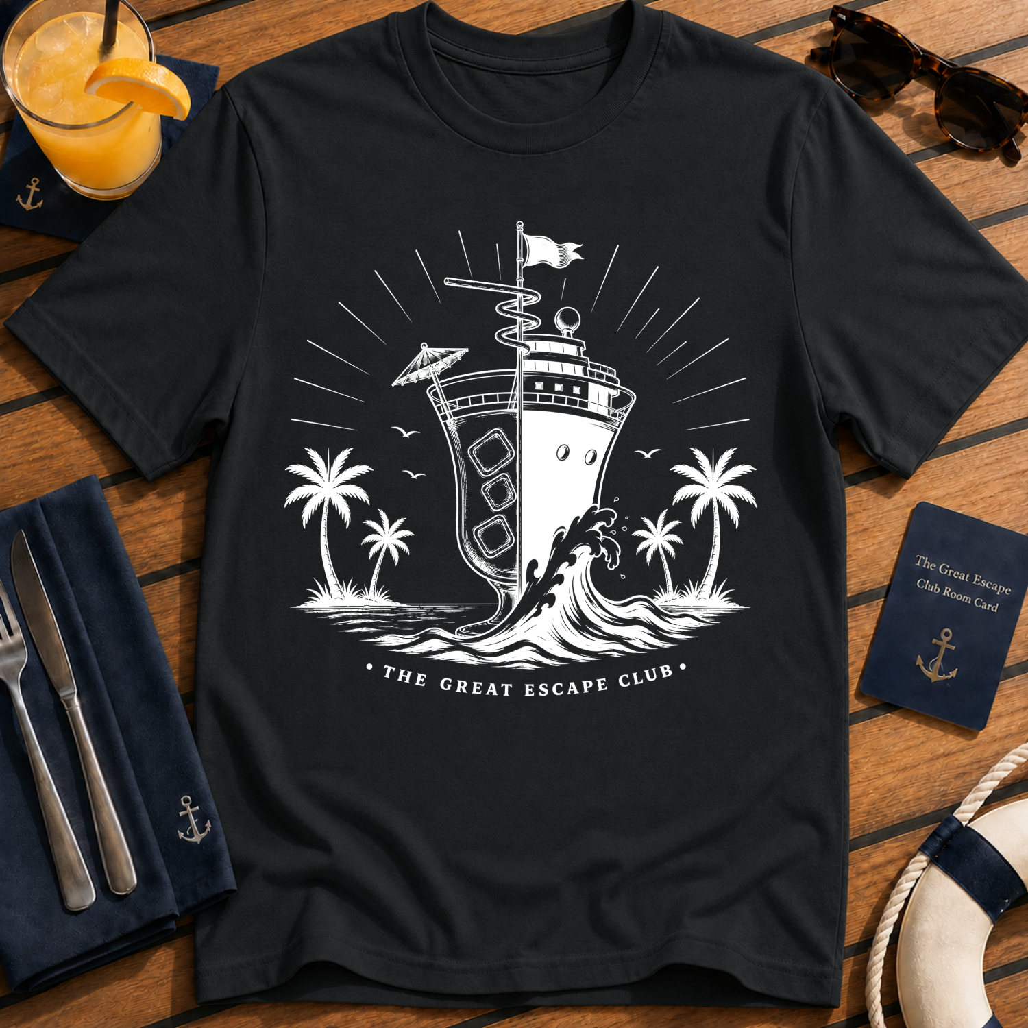Cocktails and Cruise Ships T-Shirt, Nautical Cocktail Holiday Tee