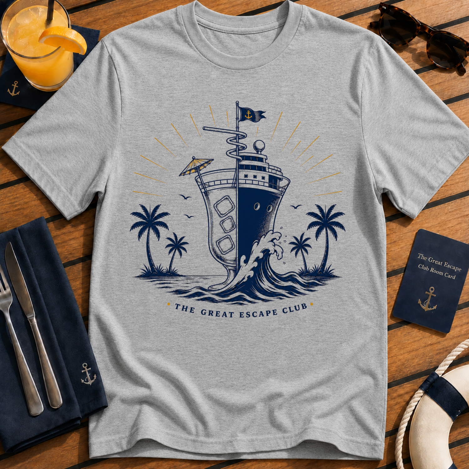 Cocktails and Cruise Ships T-Shirt, Nautical Cocktail Holiday Tee
