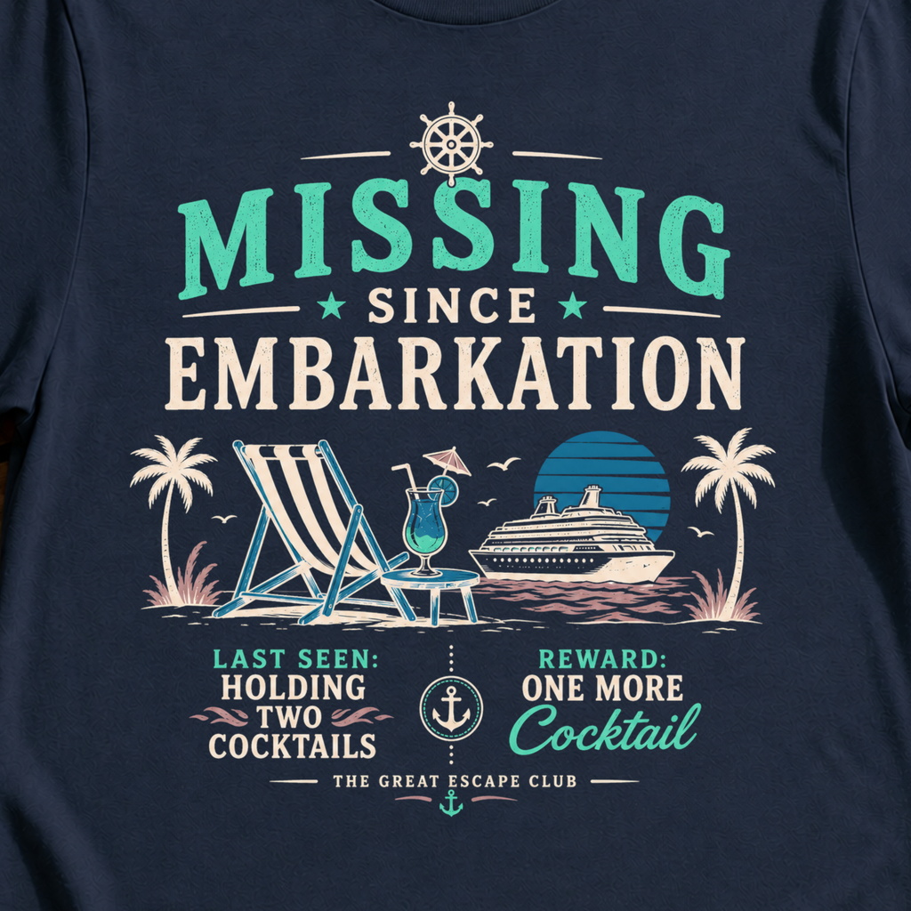 Missing Since Embarkation T-Shirt, Funny Cruise Cocktail Holiday Tee
