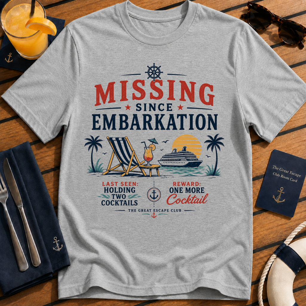 Missing Since Embarkation T-Shirt, Funny Cruise Cocktail Holiday Tee