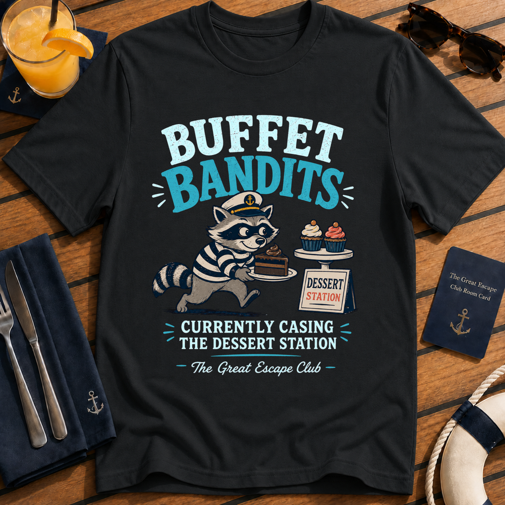 Buffet Bandits Dessert Station T-Shirt, Funny Raccoon Cruise Foodie Tee