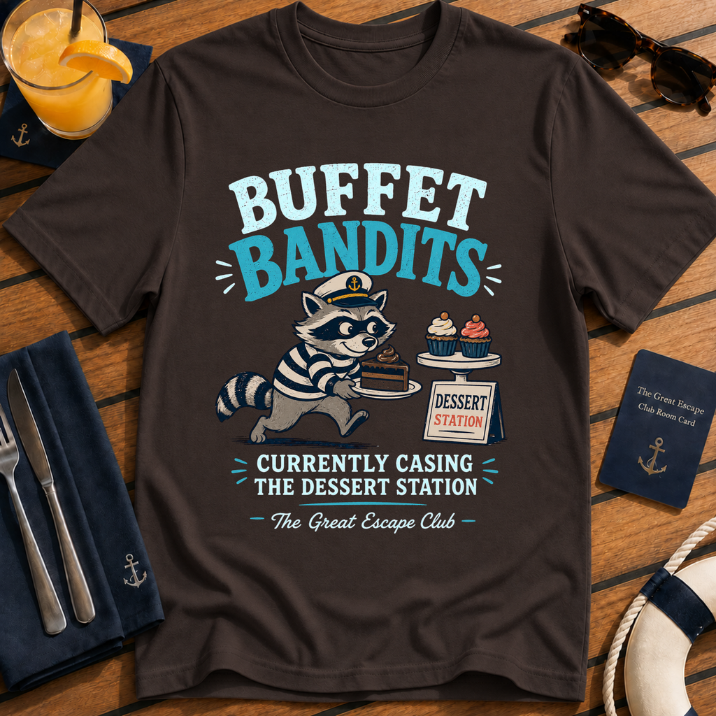 Buffet Bandits Dessert Station T-Shirt, Funny Raccoon Cruise Foodie Tee