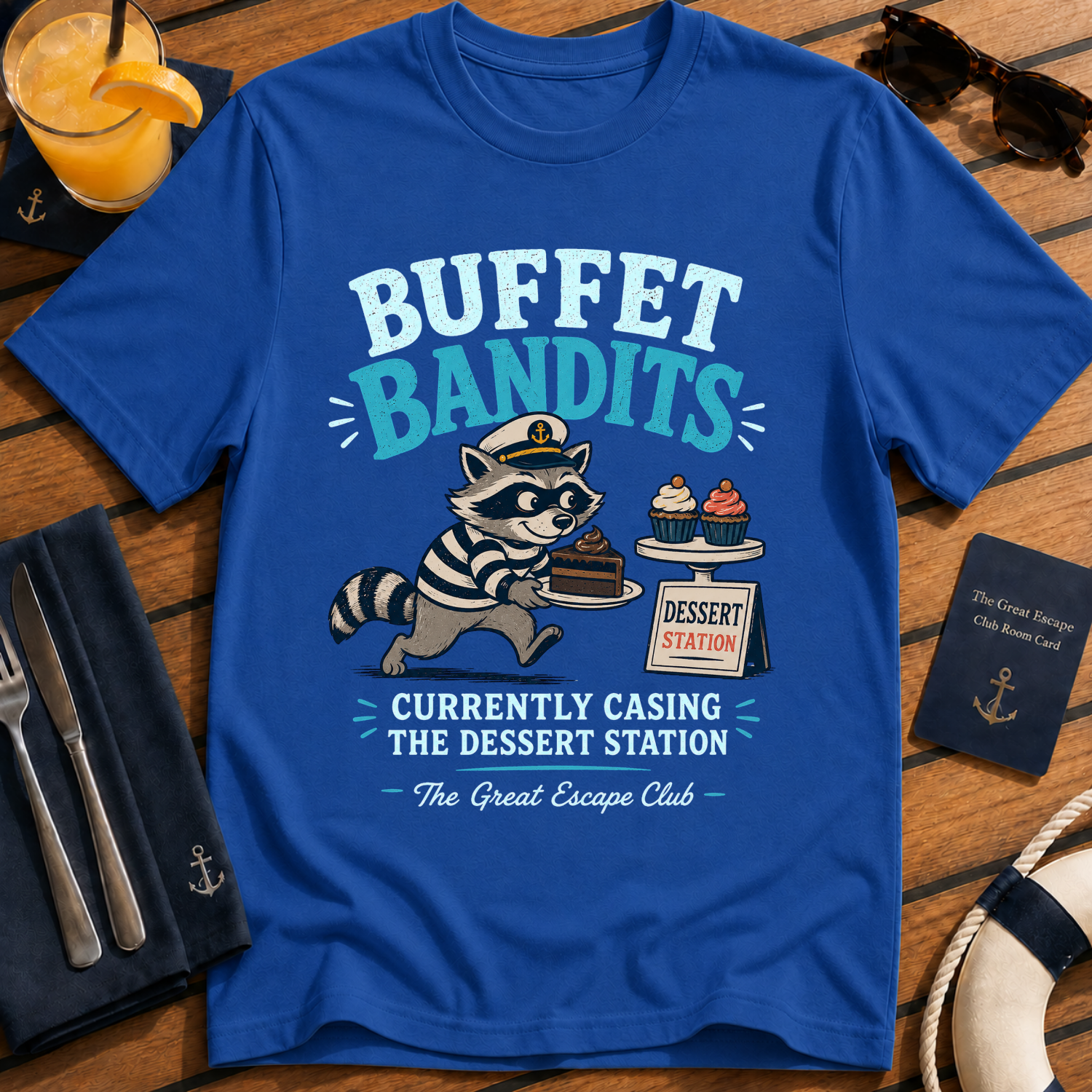 Buffet Bandits Dessert Station T-Shirt, Funny Raccoon Cruise Foodie Tee
