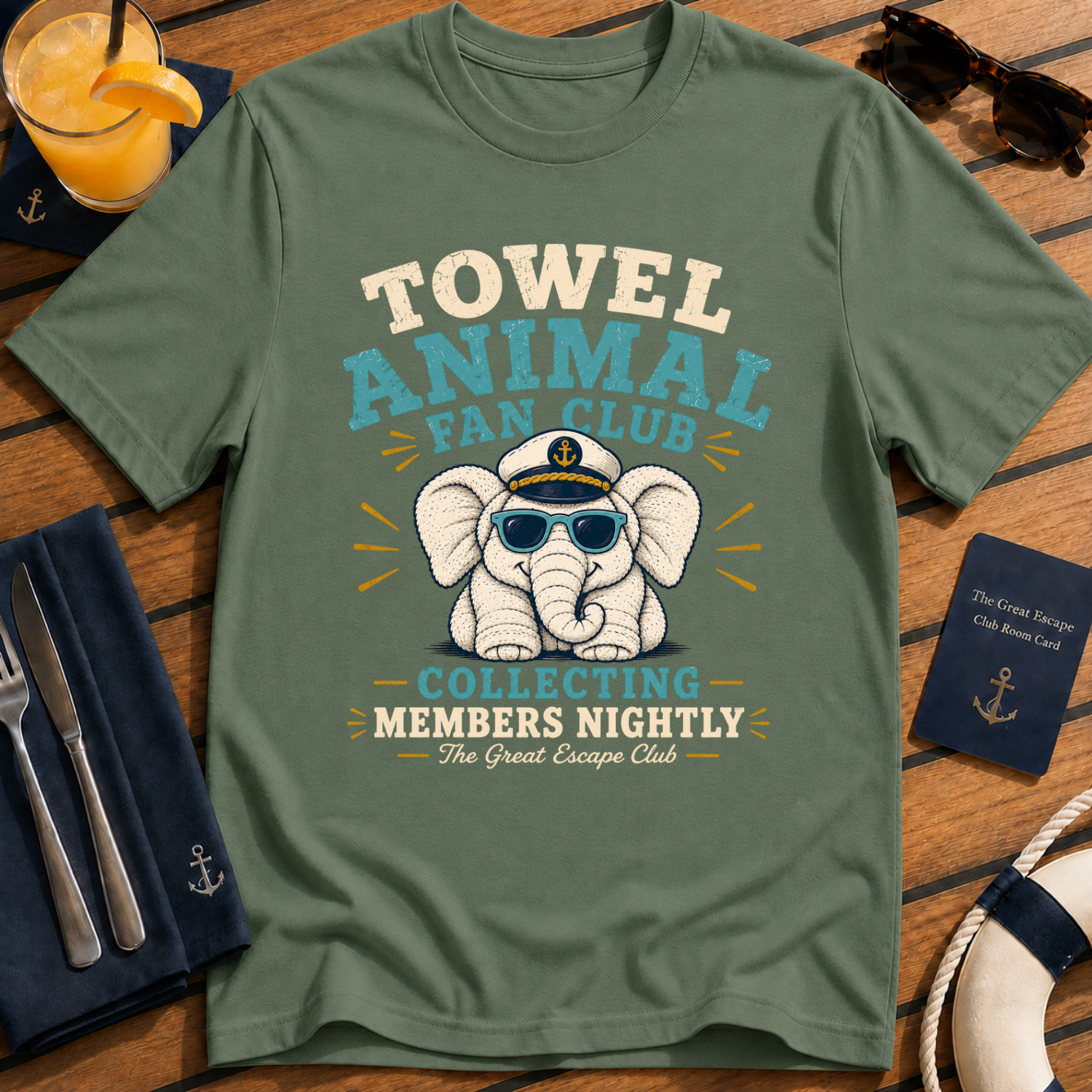 Towel Animal Fan Club T-Shirt, Funny Cruise Cabin Holiday Tee