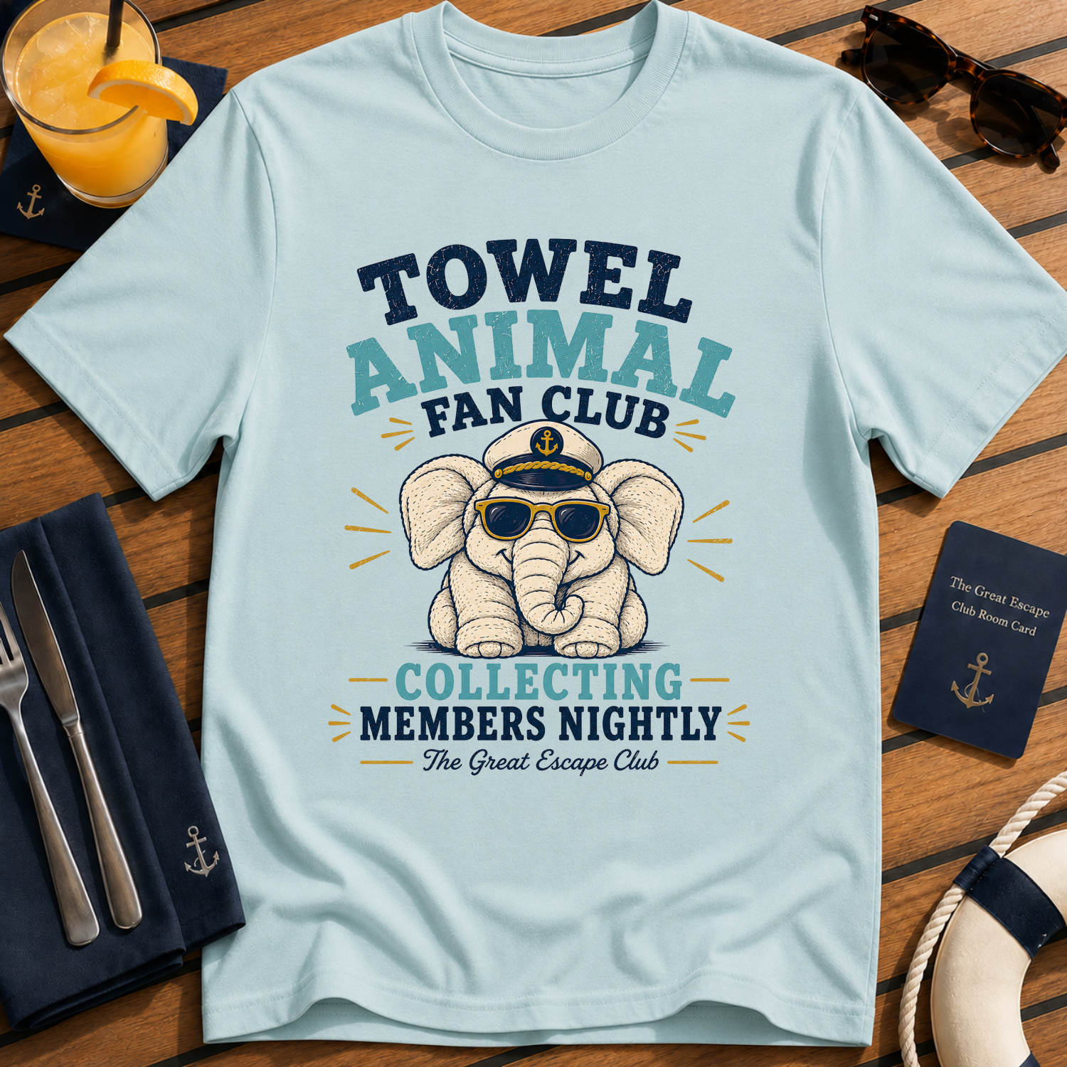 Towel Animal Fan Club T-Shirt, Funny Cruise Cabin Holiday Tee