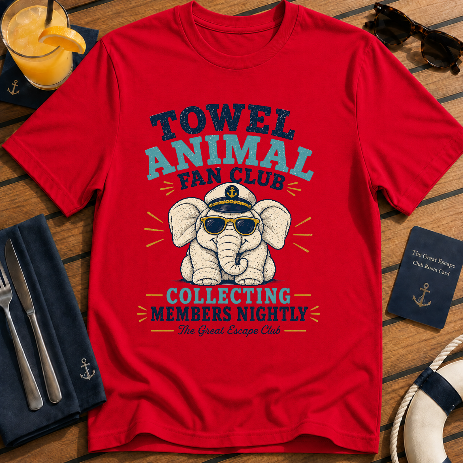 Towel Animal Fan Club T-Shirt, Funny Cruise Cabin Holiday Tee