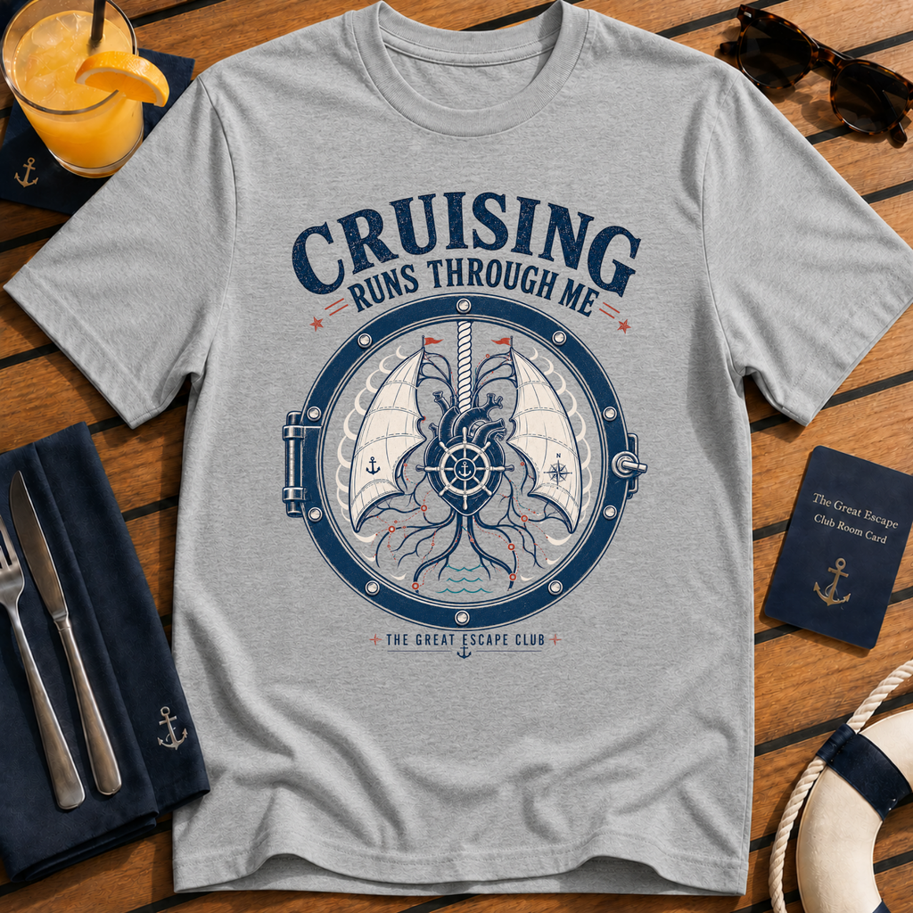 Cruising Runs Through Me funny cruise t-shirt design on Sport Grey shirt
