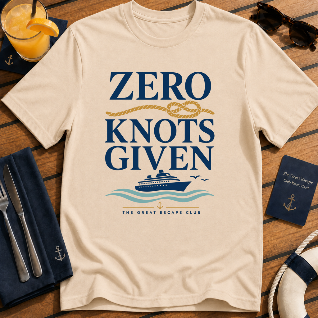 Zero Knots Given funny nautical cruise t-shirt design on Natural shirt