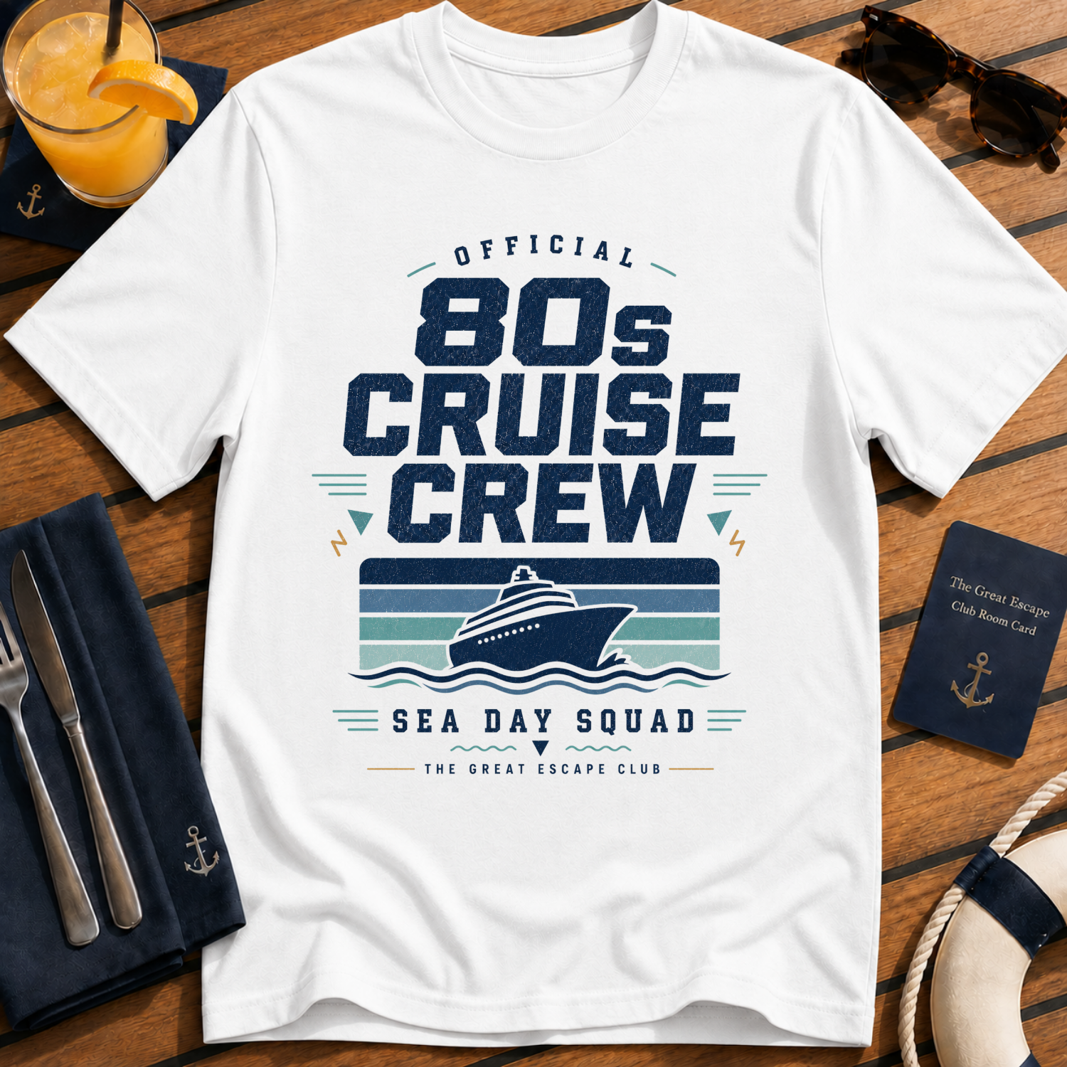 80s Cruise Crew retro cruise crew t-shirt design on White shirt