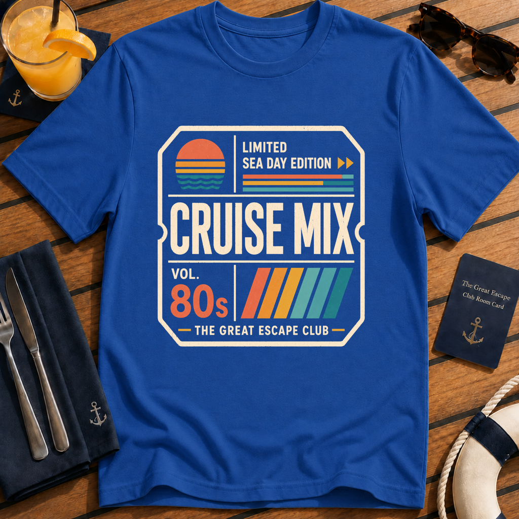 80s Cruise Mix retro cruise t-shirt design on Royal Blue shirt