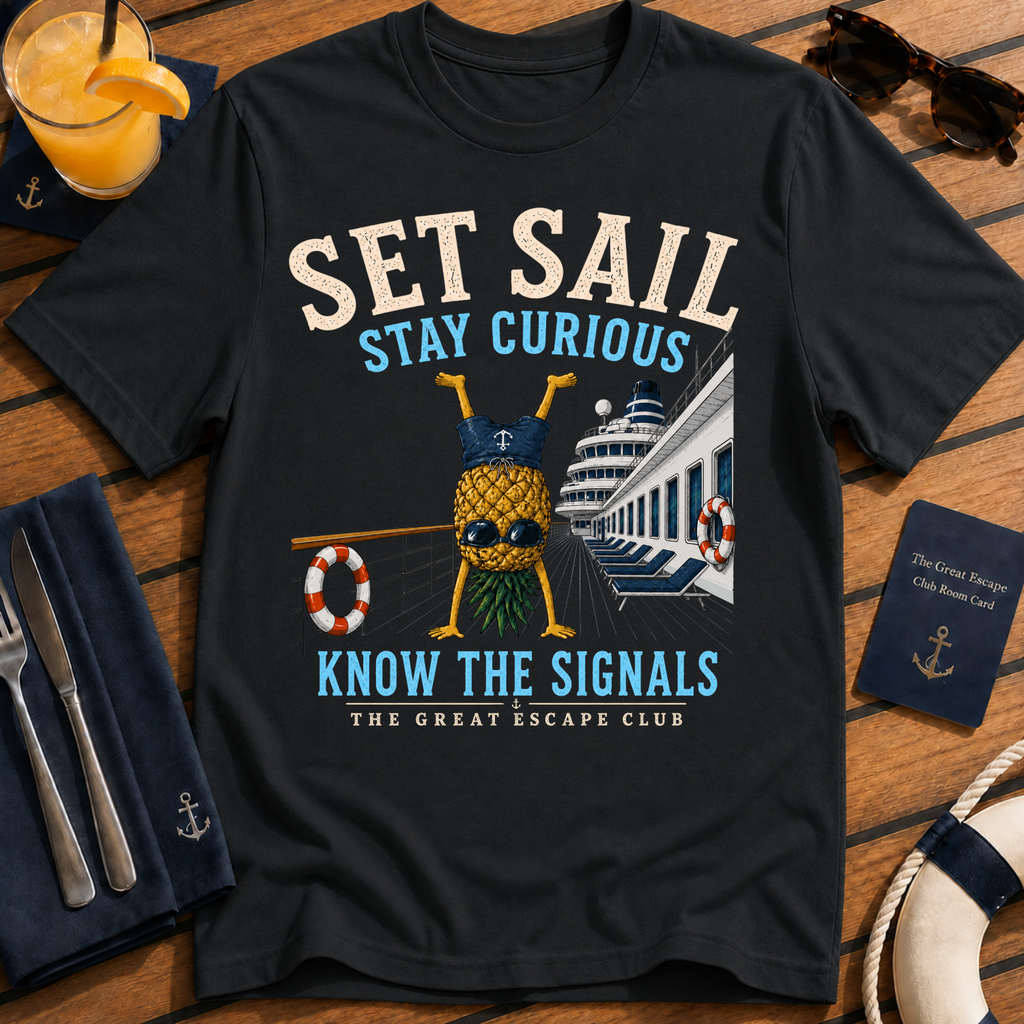 Set Sail Stay Curious T-Shirt, Funny Upside Down Pineapple Cruise Tee