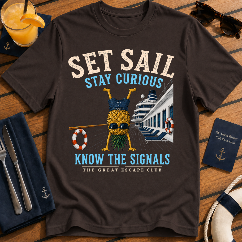 Set Sail Stay Curious T-Shirt, Funny Upside Down Pineapple Cruise Tee