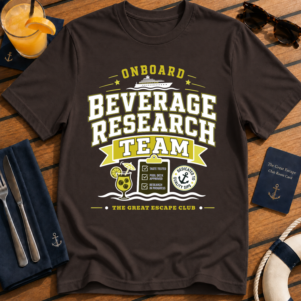 Onboard Beverage Research Team Cruise T-Shirt, Matching Group or Solo Holiday Tee