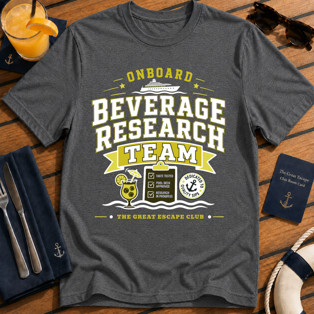 Onboard Beverage Research Team Cruise T-Shirt, Matching Group or Solo Holiday Tee