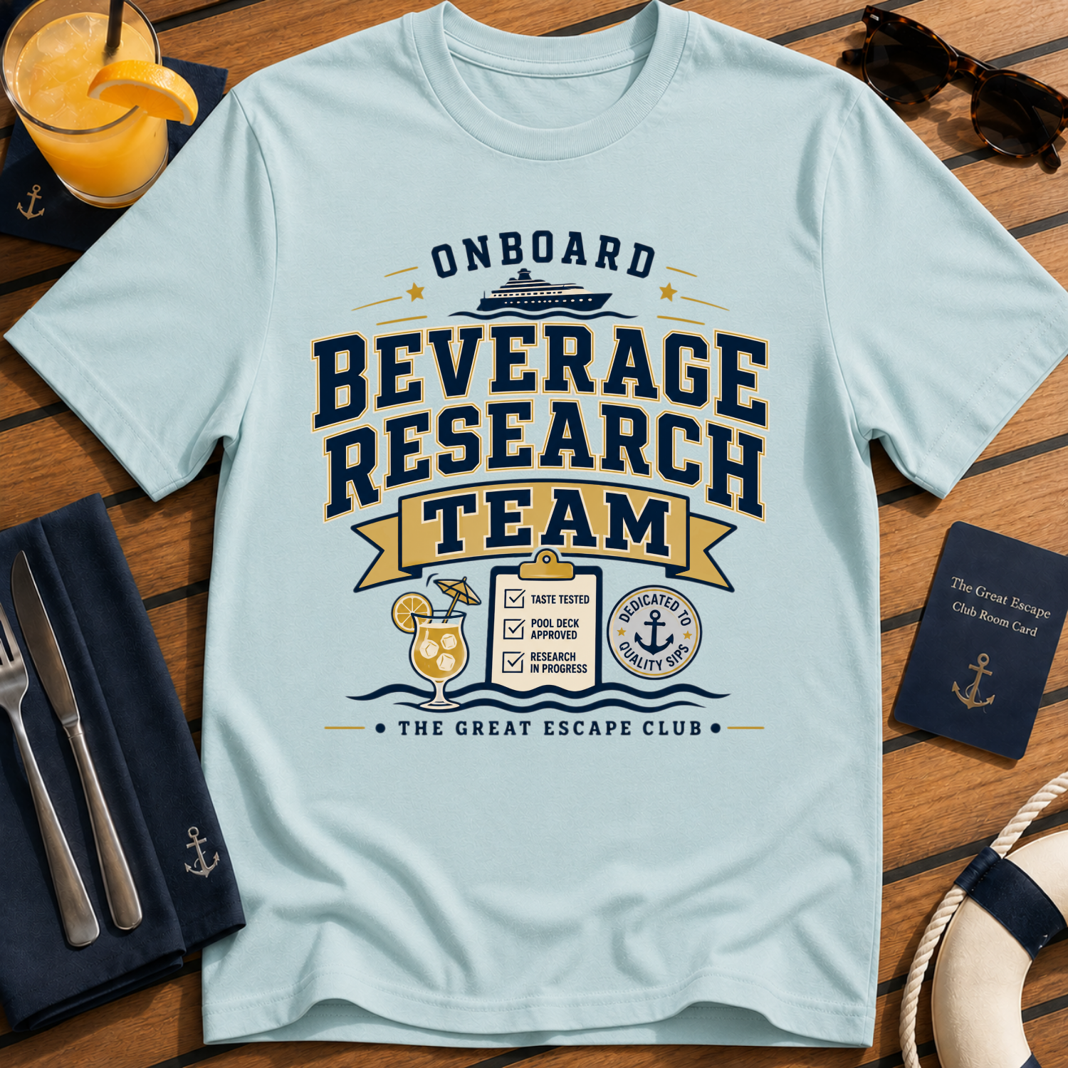 Onboard Beverage Research Team Cruise T-Shirt, Matching Group or Solo Holiday Tee