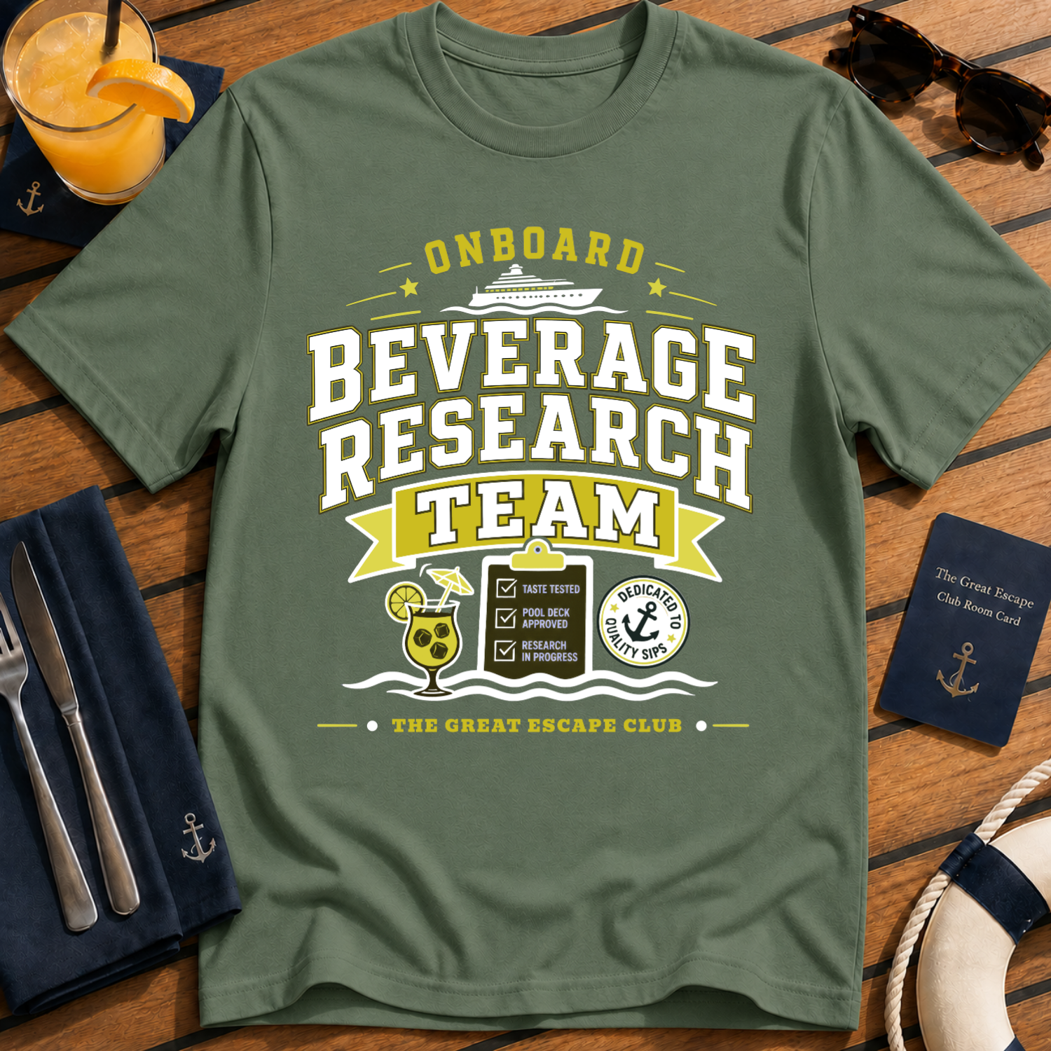 Onboard Beverage Research Team Cruise T-Shirt, Matching Group or Solo Holiday Tee