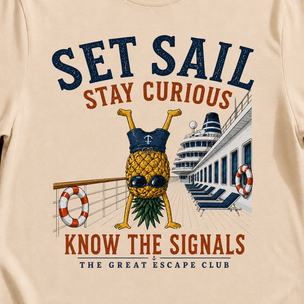 Set Sail Stay Curious T-Shirt, Funny Upside Down Pineapple Cruise Tee