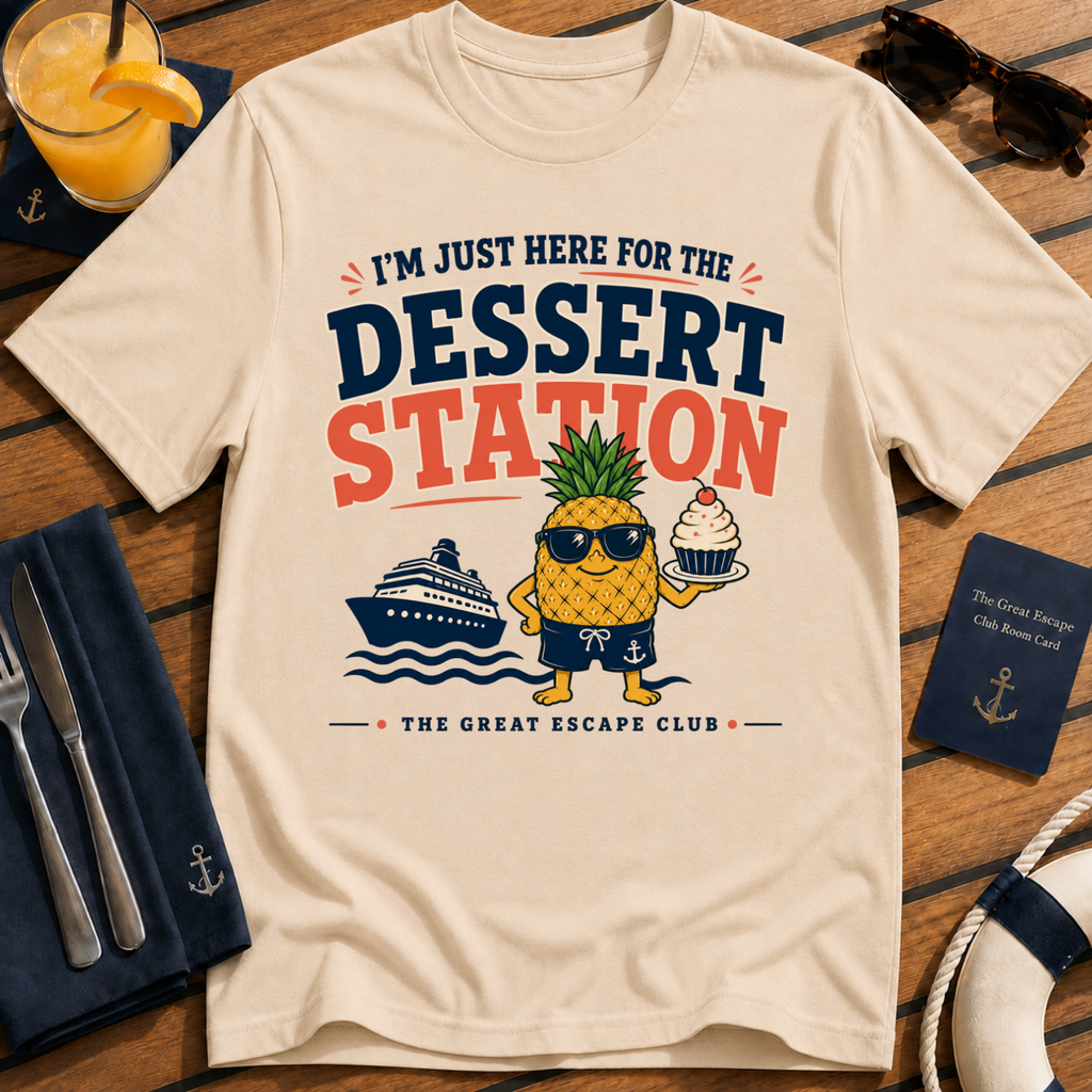 Dessert Station T-Shirt — "I’m Just Here for the Dessert Station" Tropical Pineapple Graphic Tee