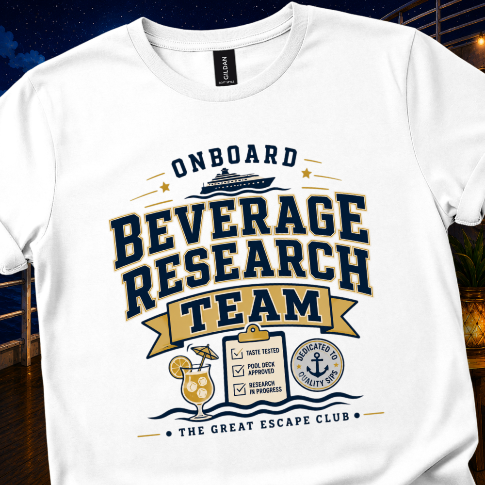 Onboard Beverage Research Team unisex T-shirt, Funny Cruise Shirt for Drink Package Fans, Sea Day Cocktails and Group Cruise Holidays