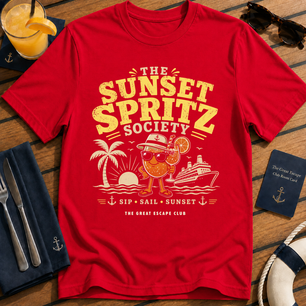 Sunset Spritz Society T-Shirt - Retro Beach Cocktail Tee
