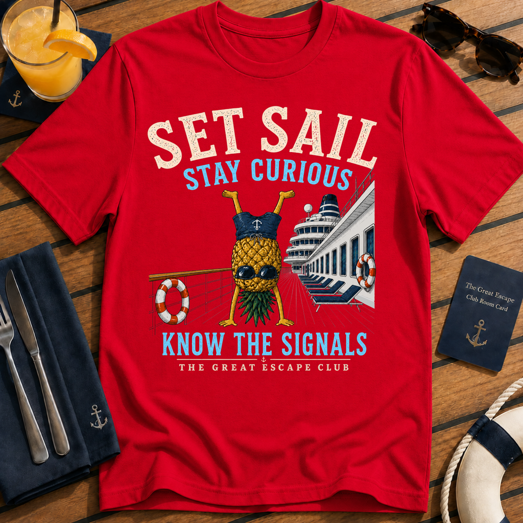 Set Sail Stay Curious T-Shirt, Funny Upside Down Pineapple Cruise Tee