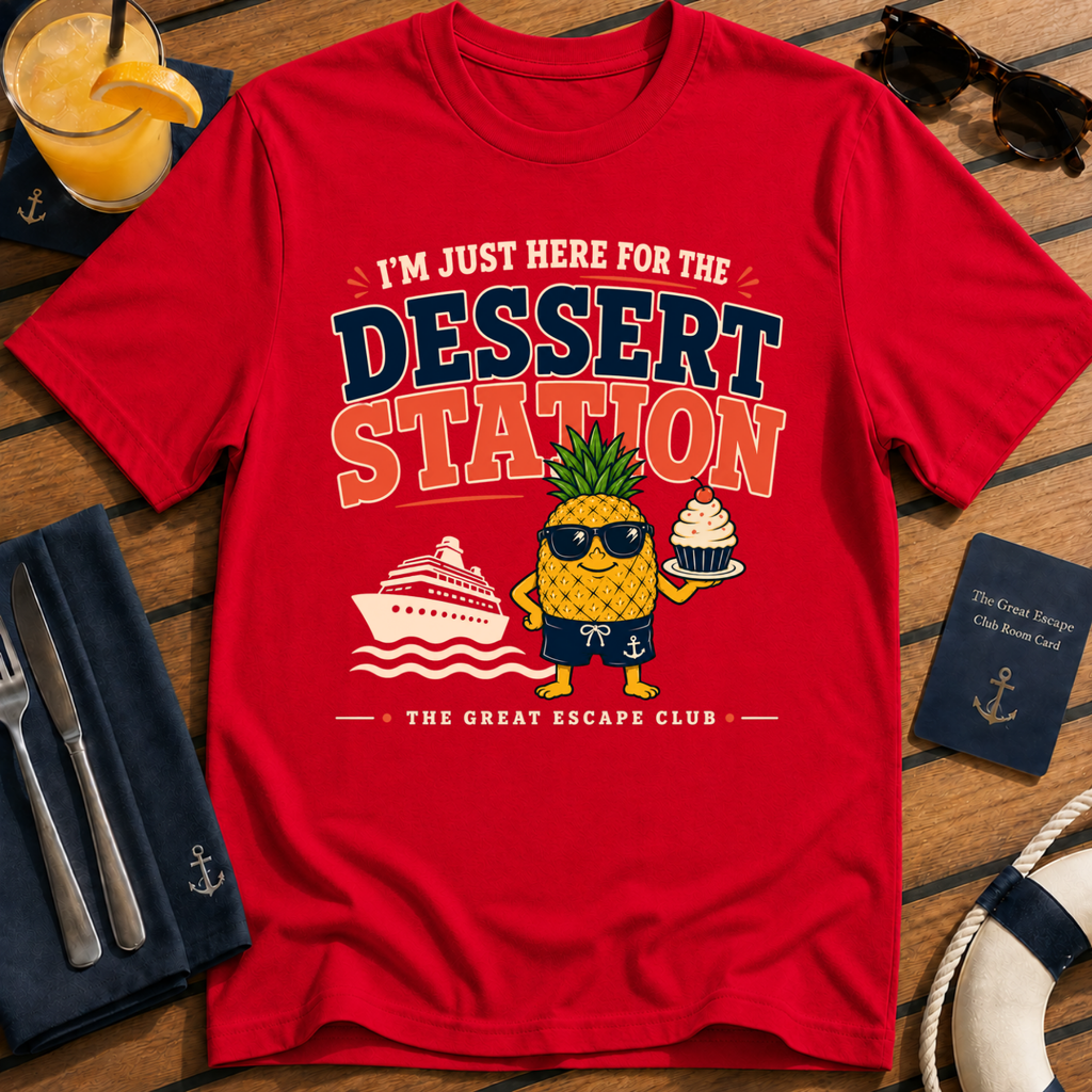 Dessert Station T-Shirt — "I’m Just Here for the Dessert Station" Tropical Pineapple Graphic Tee