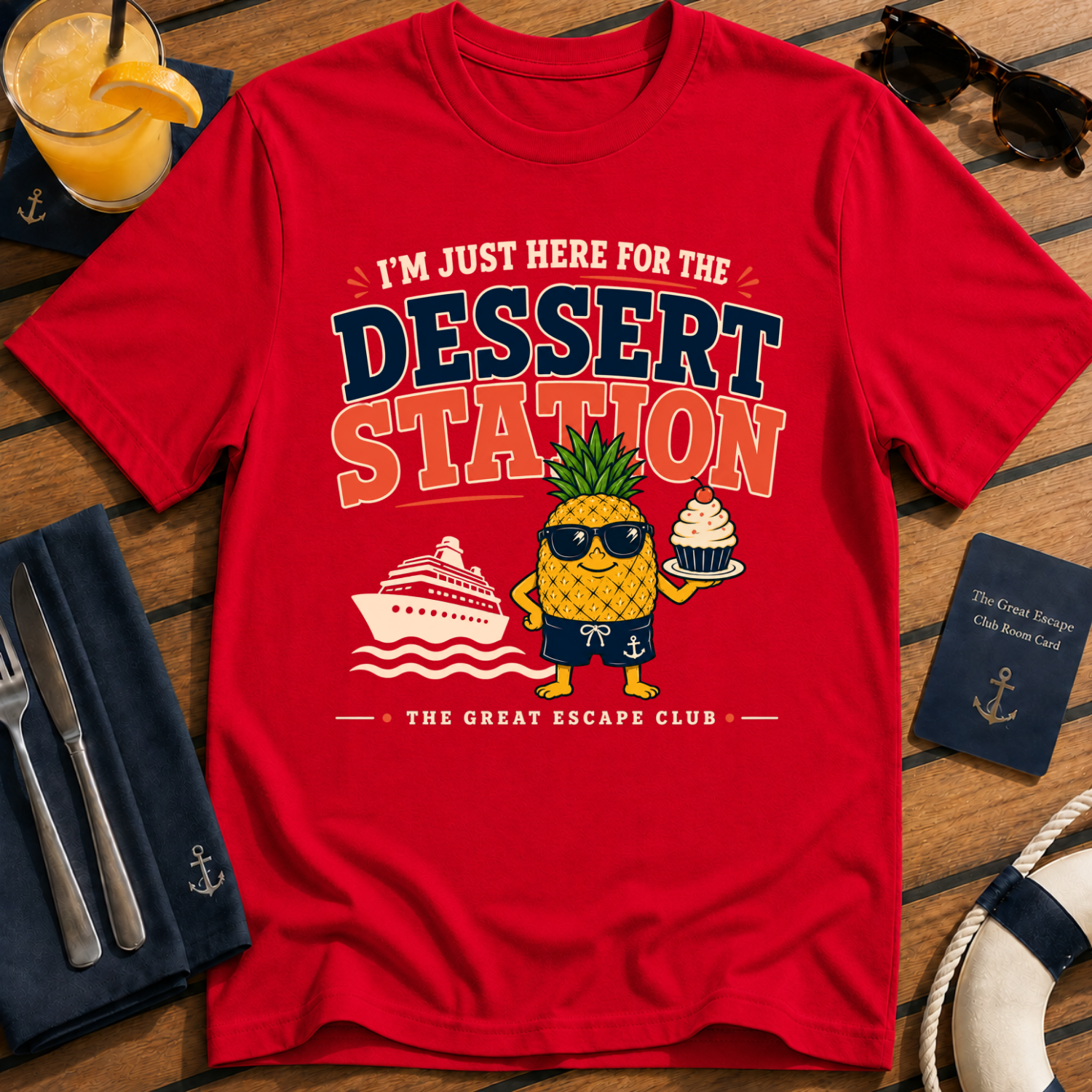 Dessert Station T-Shirt — "I’m Just Here for the Dessert Station" Tropical Pineapple Graphic Tee