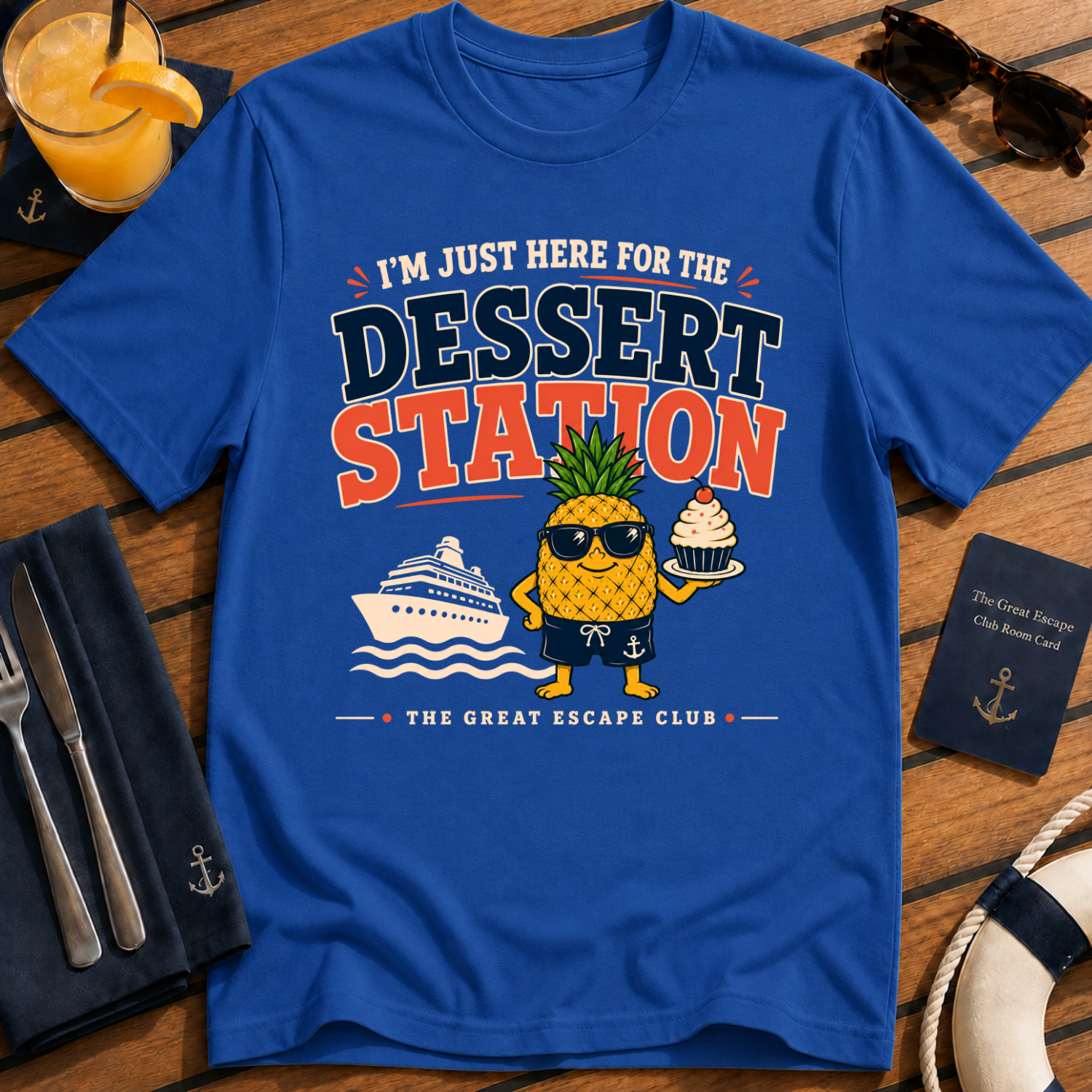 Dessert Station T-Shirt — "I’m Just Here for the Dessert Station" Tropical Pineapple Graphic Tee